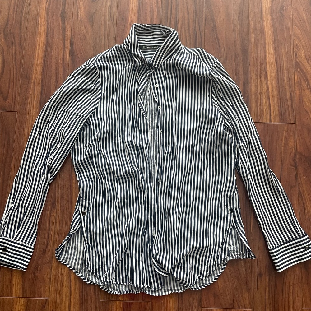 Zara Blue and White Stripe Dress Shirt